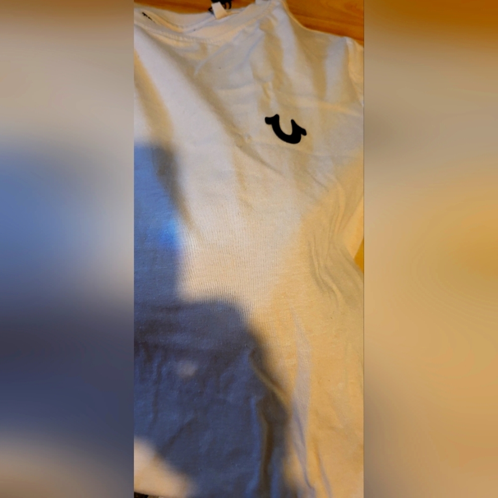 Boys True Religion Cream Tee with Black Logo Front And DESIGN On BACK - Picture 2 of 4